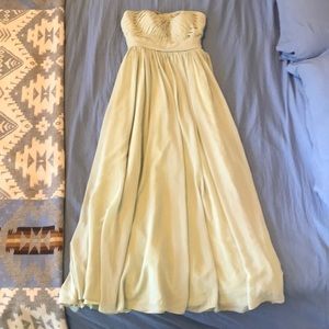 Sage strapless chiffon formal bridesmaid prom dress.